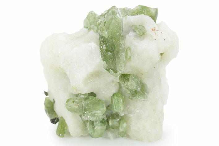Glossy Green Diopside Crystals on Calcite - Afghanistan #354685